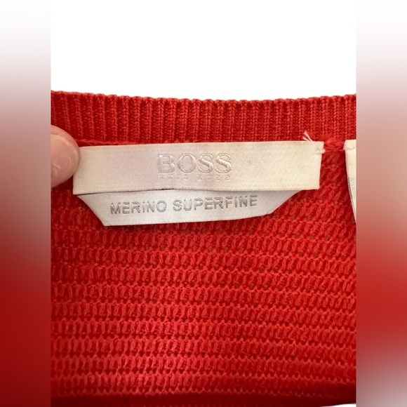 Hugo Boss Virgin Wool Red Orange Peplum Style Metal Clasp Cardigan Sweater M - Picture 11 of 12